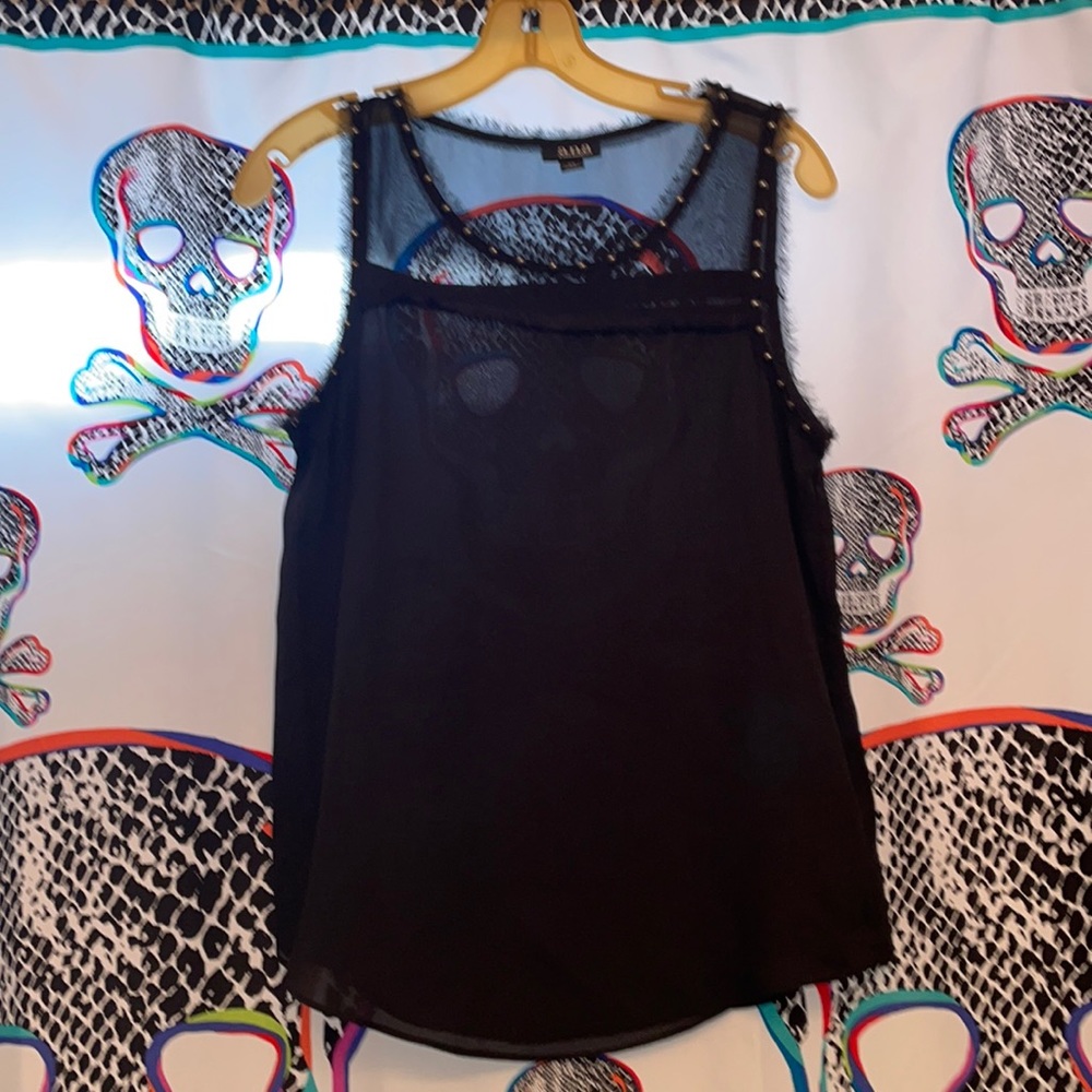 A.N.A sheer black studded top